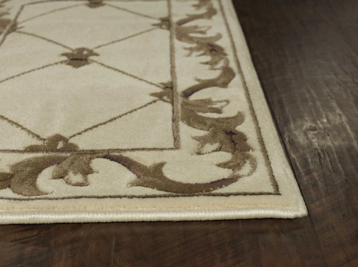 5' x 8' Ivory Machine Woven Hand Carved Fleur De Lis Indoor Area Rug