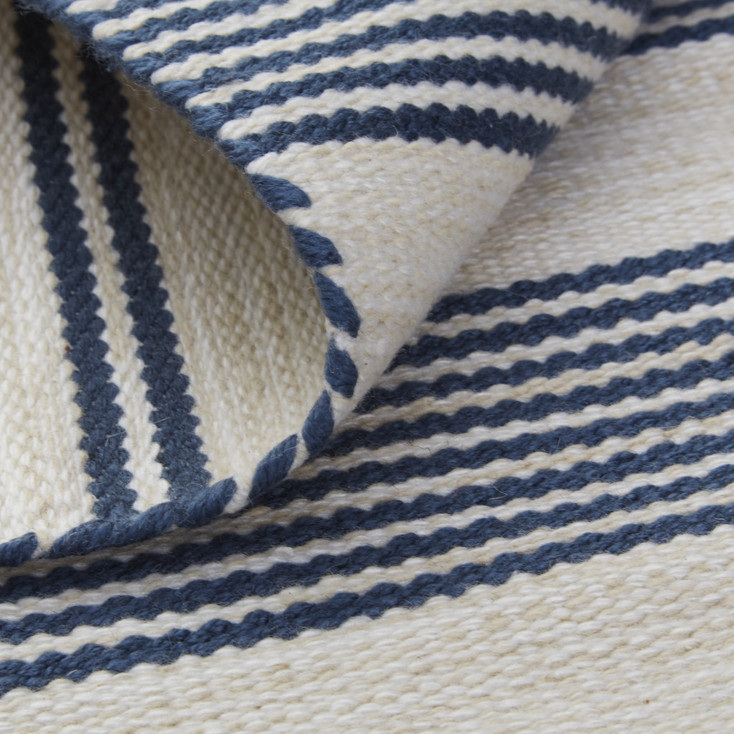 5' x 8' Blue and Ivory Striped Dhurrie Hand Woven Stain Resistant Area Rug
