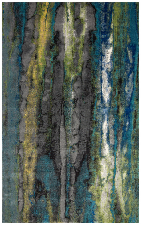 5' x 8' Blue Green and Taupe Stain Resistant Area Rug