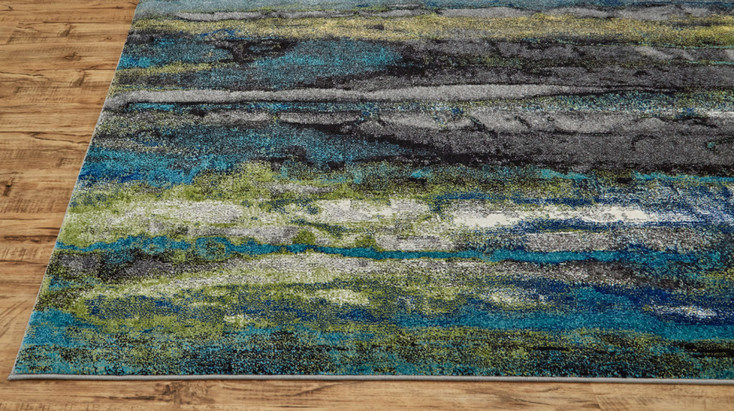5' x 8' Blue Green and Taupe Stain Resistant Area Rug