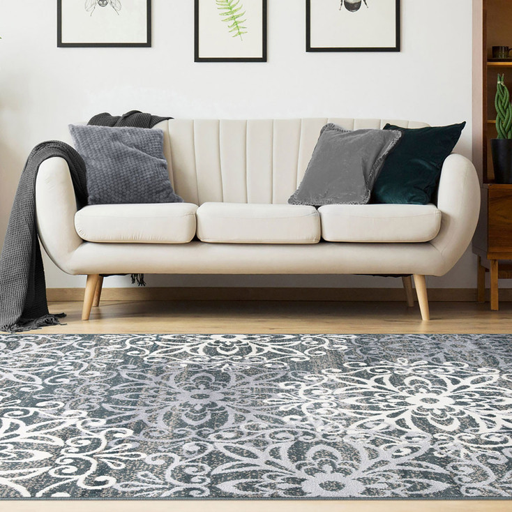 5' x 8' Slate and Gray Medallion Power Loom Stain Resistant Area Rug