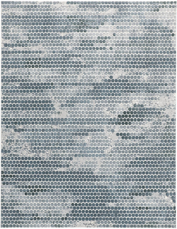 5' x 8' Blue and Gray Polka Dots Distressed Stain Resistant Area Rug