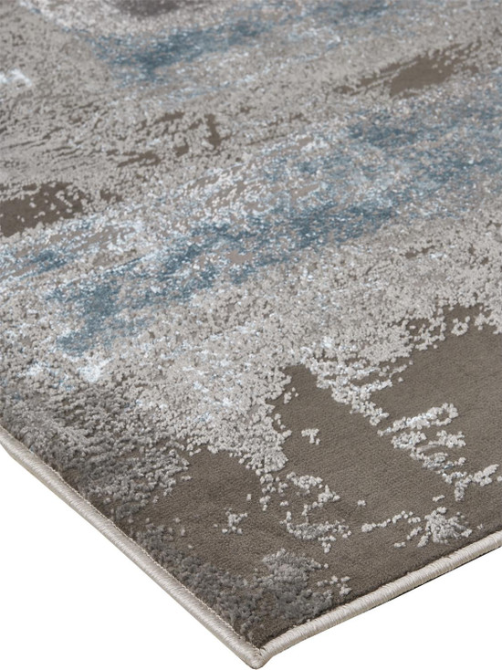 5' x 8' Gray Ivory & Blue Abstract Stain Resistant Area Rug
