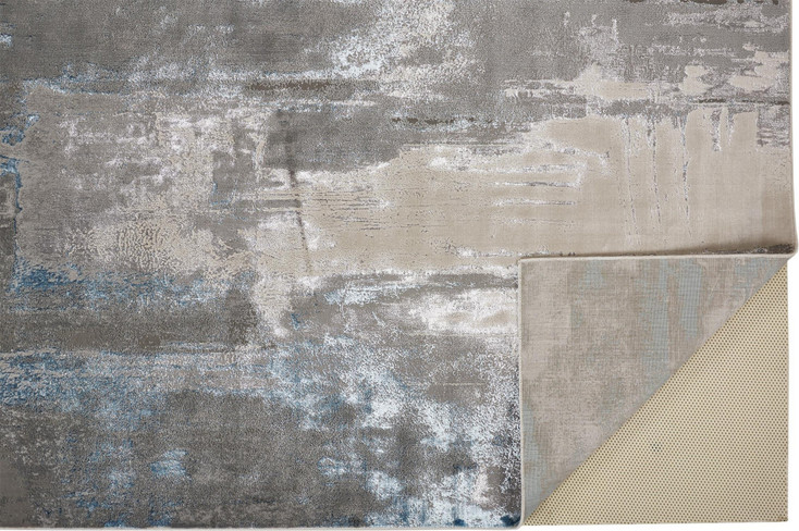 5' x 8' Gray Ivory & Blue Abstract Stain Resistant Area Rug