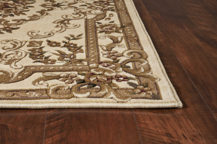 5' x 8' Ivory Machine Woven Hand Carved Floral Medallion Indoor Area Rug