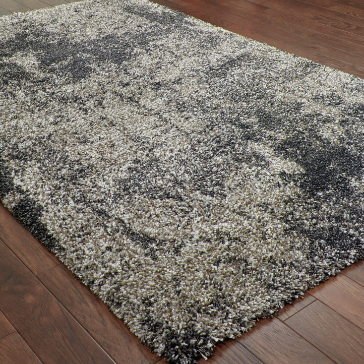 5' x 8' Charcoal Silver & Grey Abstract Shag Power Loom Stain Resistant Area Rug