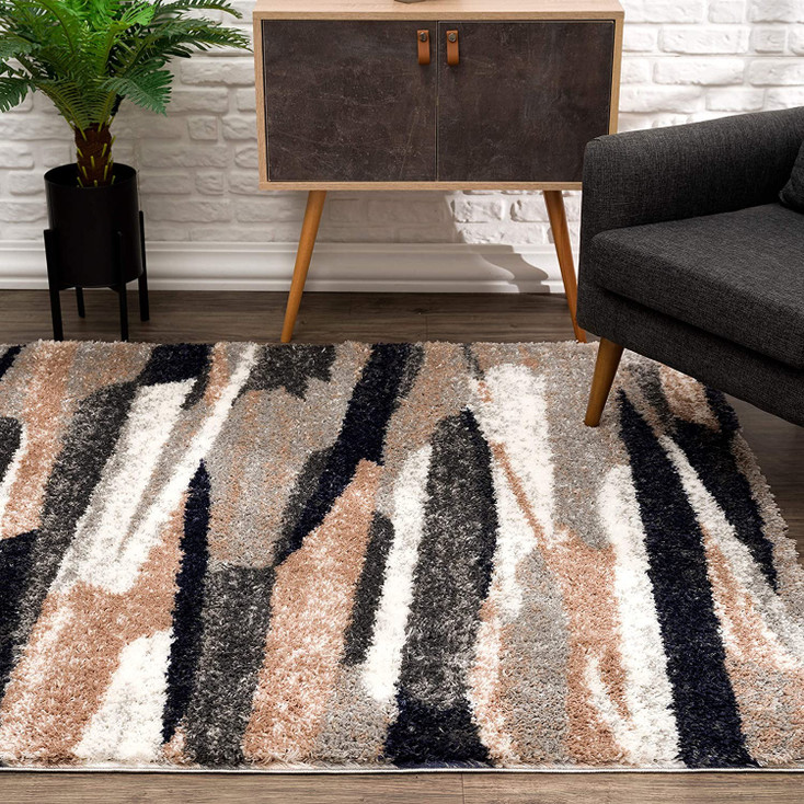 5' x 8' Gray and Black Strokes Area Rug