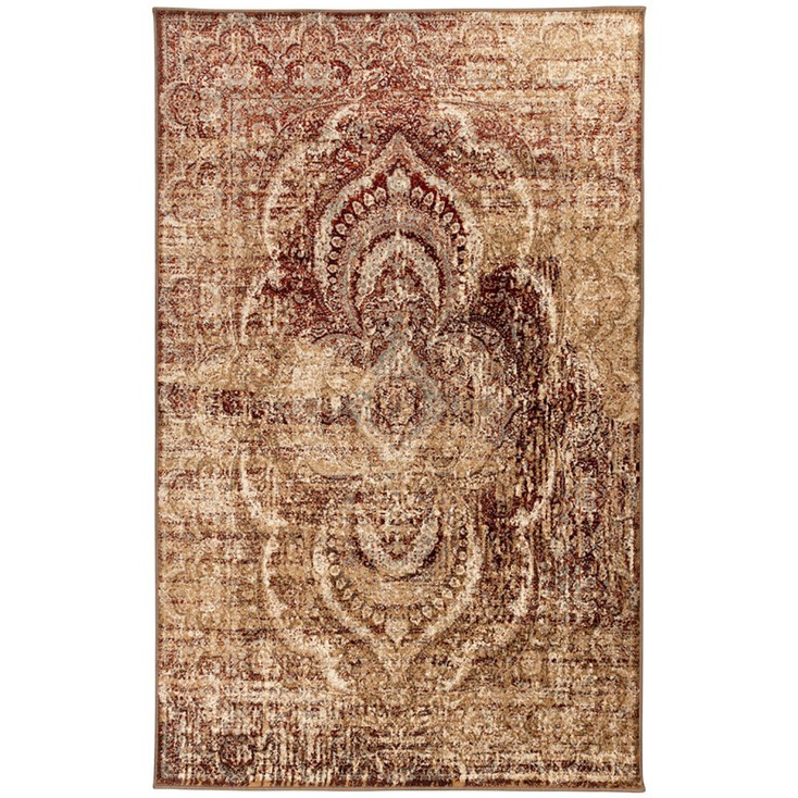 5' x 8' Maroon and Gold Abstract Power Loom Distressed Stain Resistant Area Rug