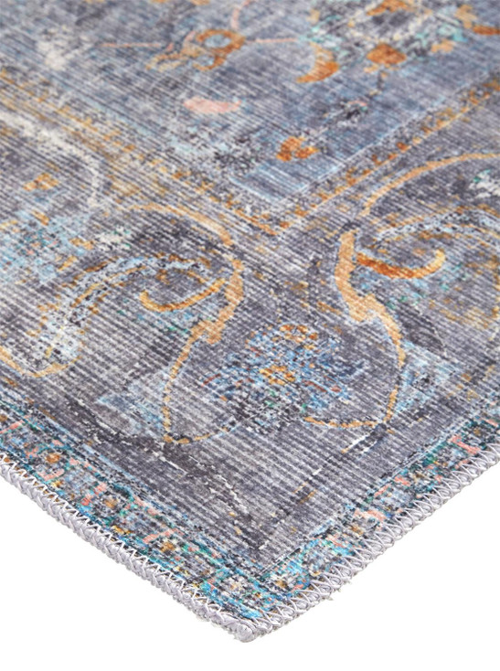 5' x 8' Blue Gray and Orange Floral Area Rug