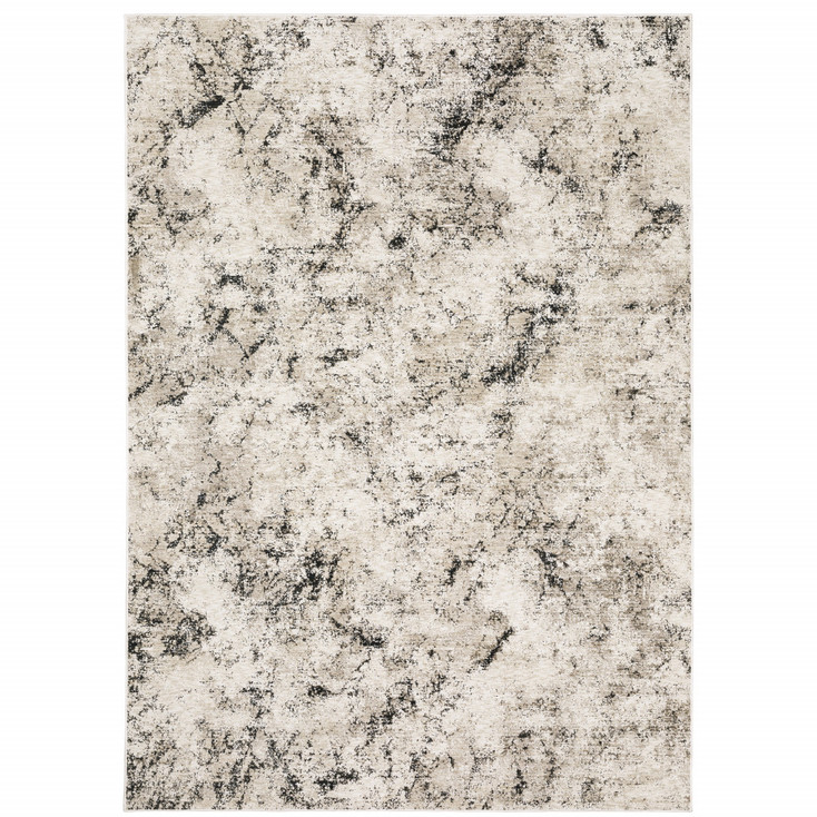 5' x 8' Ivory Grey Black Beige and Tan Abstract Power Loom Stain Resistant Area Rug