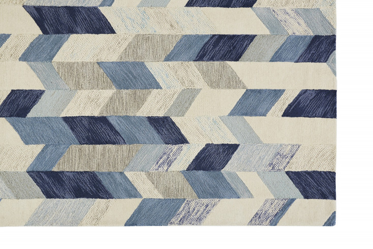 5' x 8' Blue Ivory and Gray Wool Geometric Tufted Handmade Area Rug