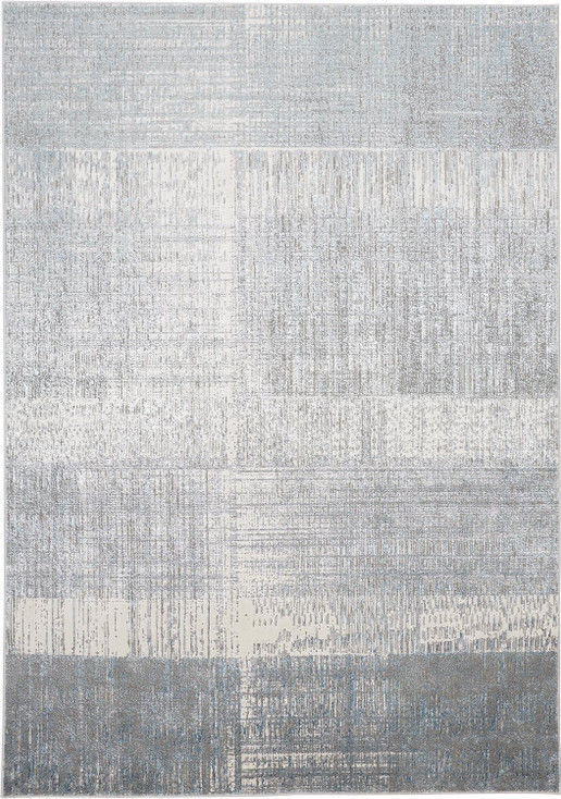 5' x 8' White Gray and Blue Abstract Stain Resistant Area Rug