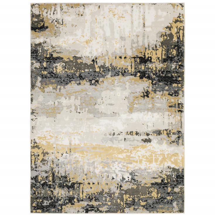 5' x 8' Grey Gold Beige Black and Brown Abstract Power Loom Stain Resistant Area Rug