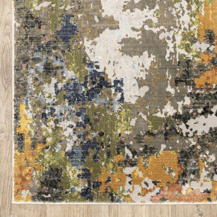 5' x 8' Grey Gold Blue Orange Beige & Brown Abstract Power Loom Stain Resistant Area Rug