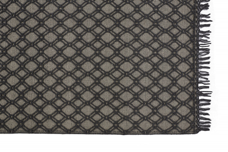 5' x 8' Black and Ivory Wool Geometric Hand Woven Area Rug with Fringe