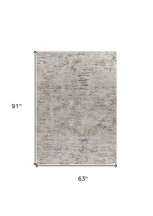 5' x 8' Beige Abstract Stain Resistant Area Rug