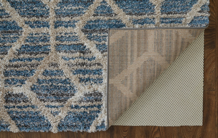 5' x 8' Blue and Ivory Geometric Power Loom Stain Resistant Area Rug