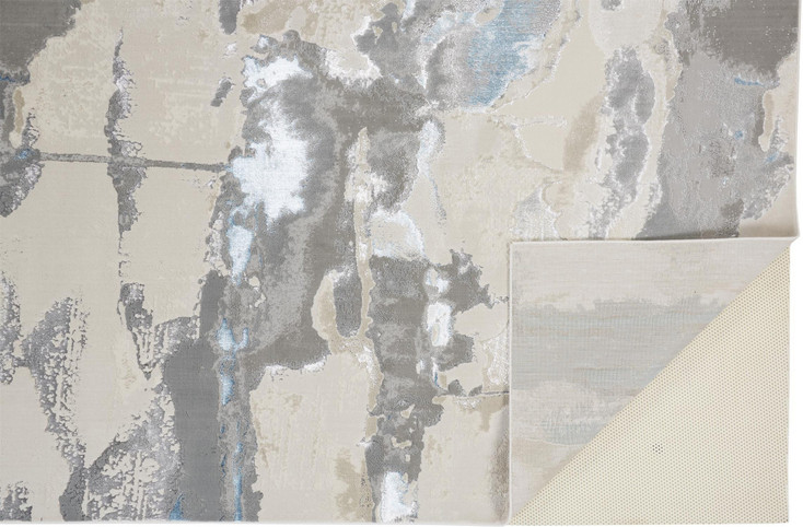 5' x 8' Ivory Gray and Blue Abstract Stain Resistant Area Rug
