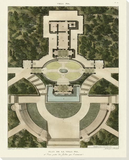 Plan De La Villa Pia Wrapped Canvas Giclee Art Print Wall Art
