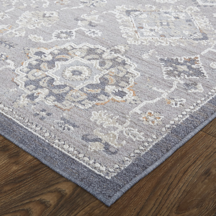 5' x 8' Gray Floral Power Loom Stain Resistant Area Rug