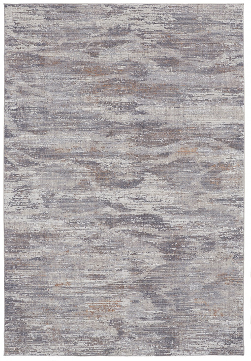 5' x 8' Taupe Tan and Orange Abstract Power Loom Distressed Stain Resistant Area Rug
