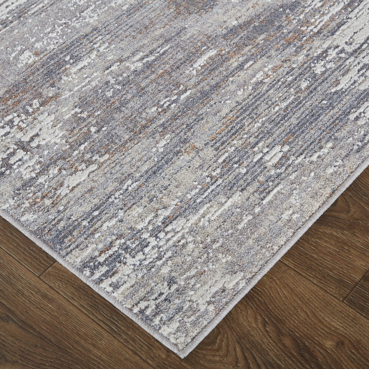 5' x 8' Taupe Tan and Orange Abstract Power Loom Distressed Stain Resistant Area Rug