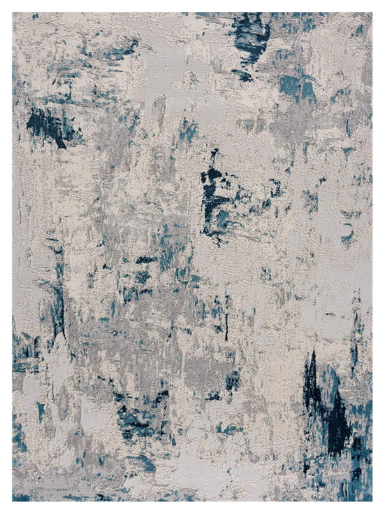 5' x 8' Blue and Ivory Abstract Strokes Area Rug