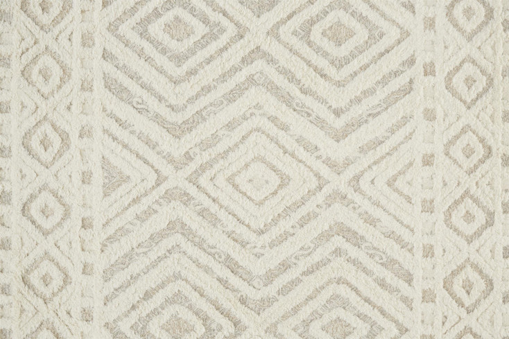 5' x 8' Ivory and Tan Wool Geometric Tufted Handmade Stain Resistant Area Rug