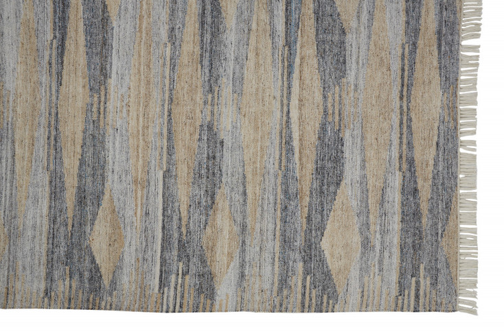 5' x 8' Gray Tan and Silver Abstract Hand Woven Stain Resistant Area Rug with Fringe