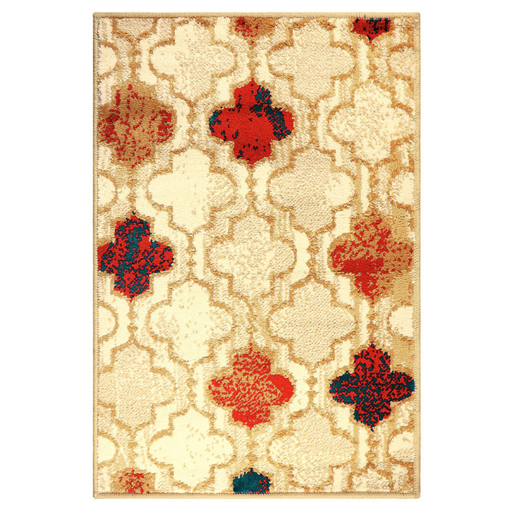 5' x 8' Beige Quatrefoil Power Loom Distressed Stain Resistant Area Rug