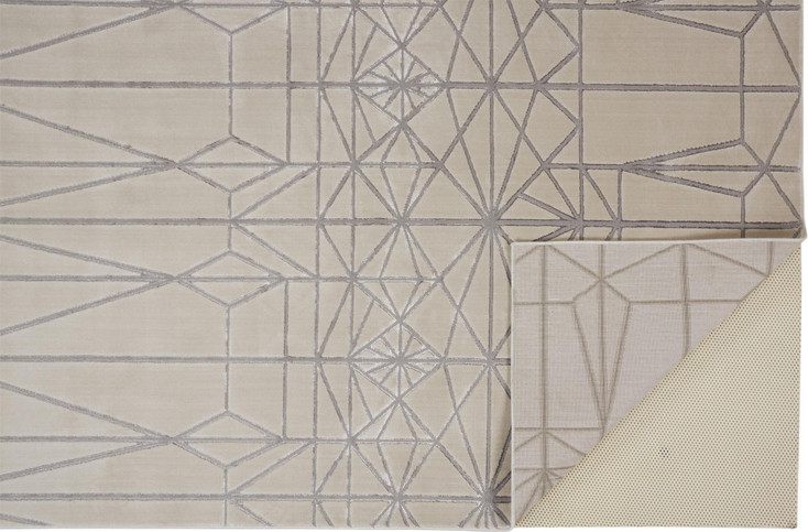 5' x 8' White Silver and Gray Geometric Stain Resistant Area Rug