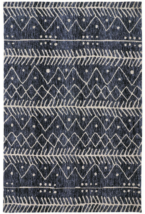 5' x 8' Blue and Ivory Striped Stain Resistant Area Rug