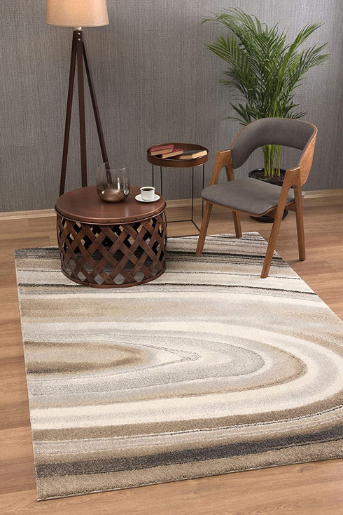 5' x 8' Cream and Tan Abstract Marble Area Rug