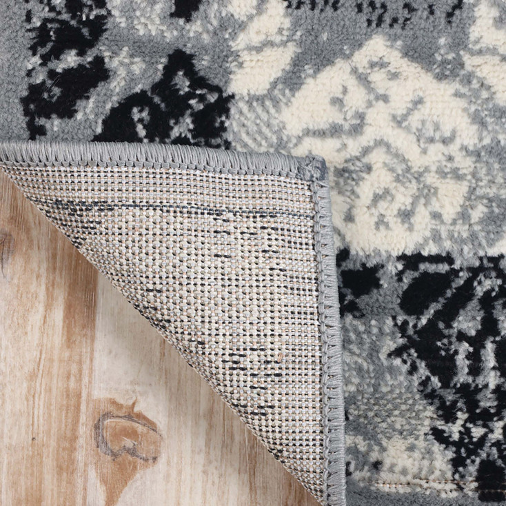 5' x 8' Black and Gray Damask Power Loom Distressed Stain Resistant Area Rug