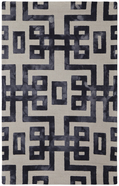 5' x 8' Ivory and Black Wool Tufted Handmade Area Rug