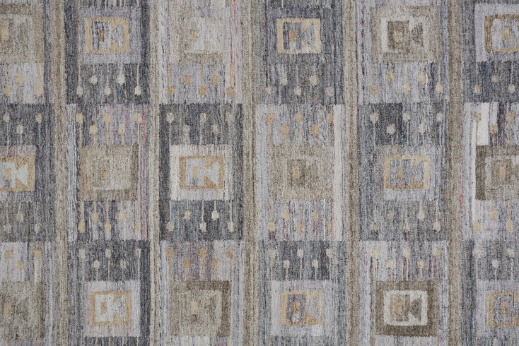 5' x 8' Gray Taupe and Tan Geometric Hand Woven Stain Resistant Area Rug with Fringe