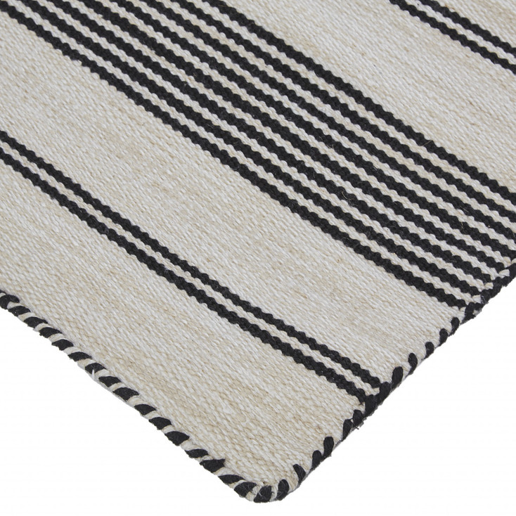 5' x 8' Black and White Striped Dhurrie Hand Woven Stain Resistant Area Rug