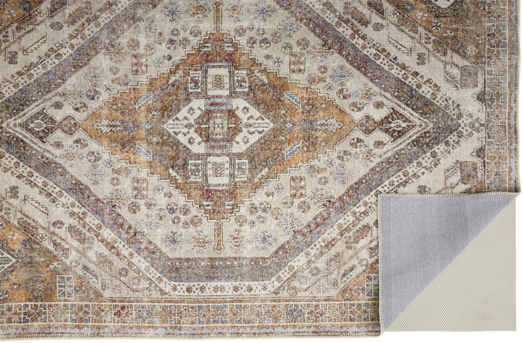 5' x 8' Ivory Orange and Brown Abstract Area Rug
