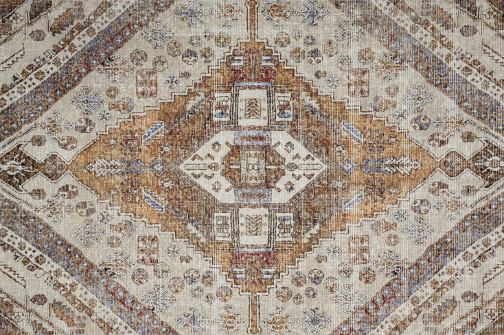 5' x 8' Ivory Orange and Brown Abstract Area Rug