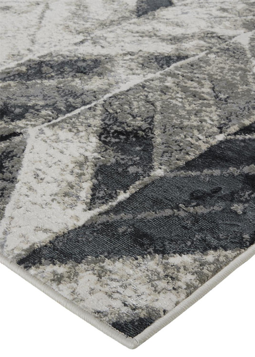 5' x 8' Black Gray and Silver Geometric Stain Resistant Area Rug