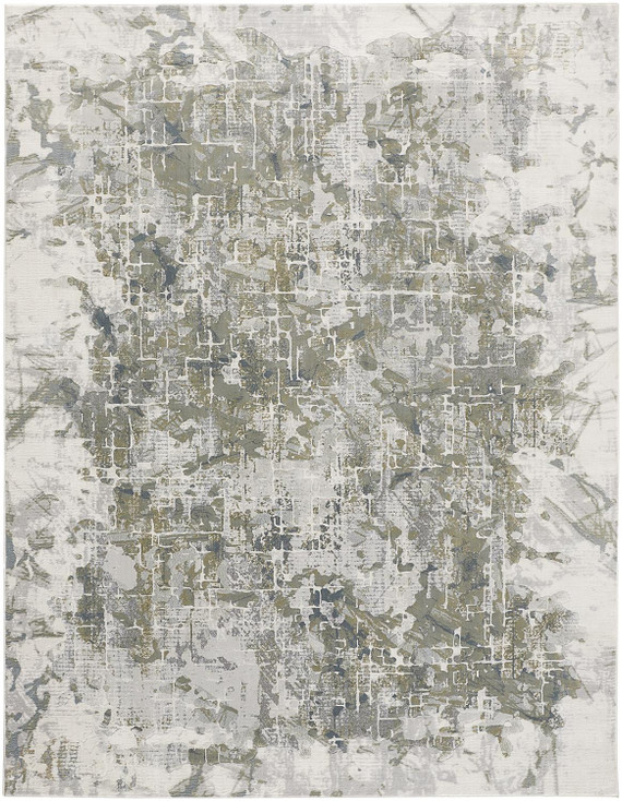 5' x 8' Green Gray and Ivory Abstract Distressed Stain Resistant Area Rug