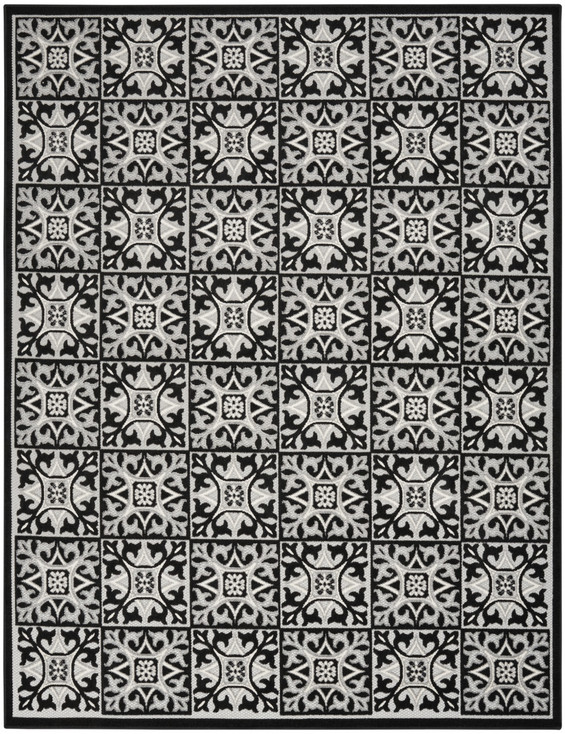 5' x 8' Black and White Fleur De Lis Stain Resistant Non Skid Area Rug