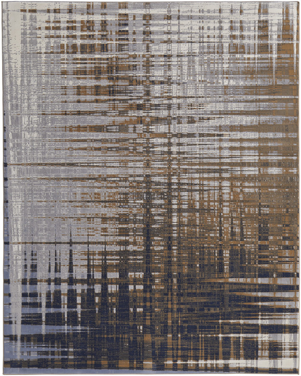 5' x 8' Blue Orange and Gray Abstract Power Loom Area Rug