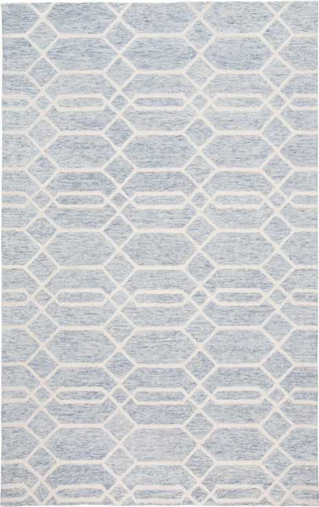 5' x 8' Blue & Ivory Wool Geometric Tufted Handmade Stain Resistant Area Rug