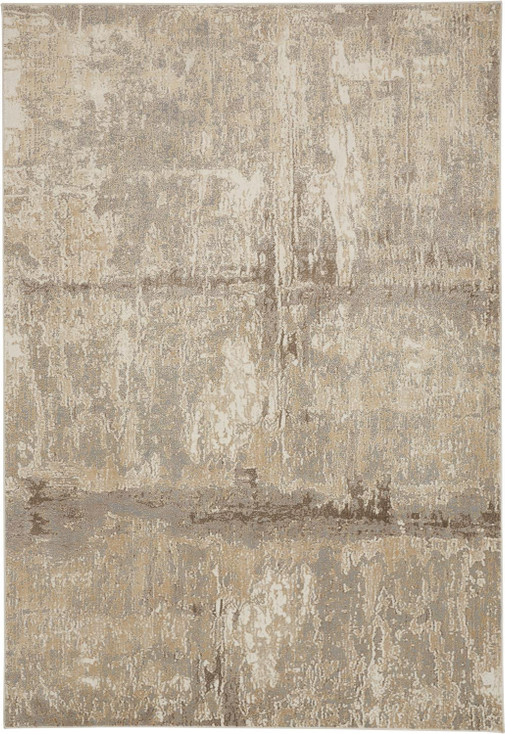 5' x 8' Tan Ivory & Brown Abstract Area Rug