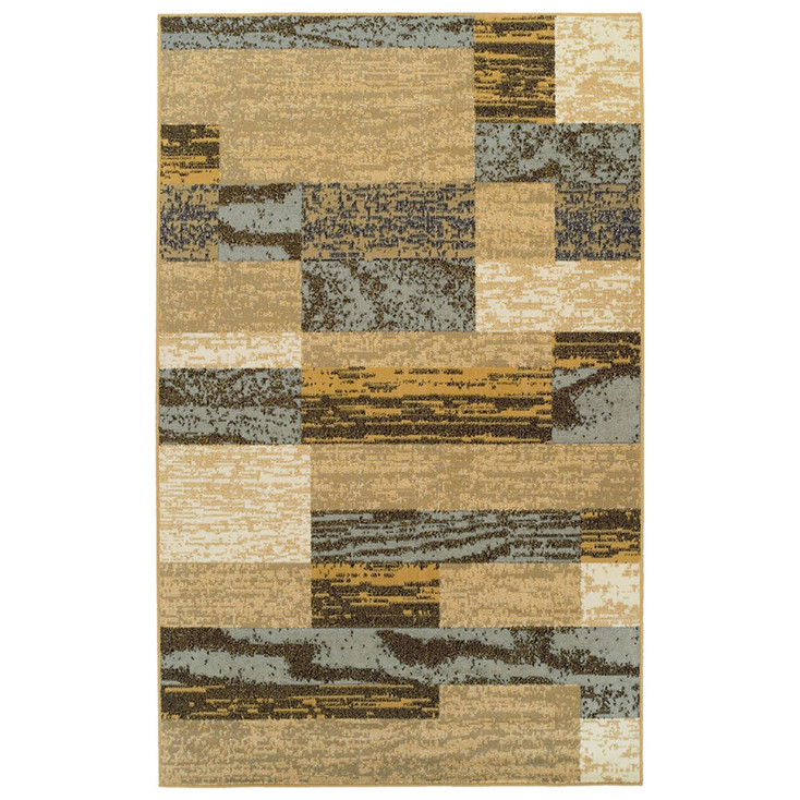 5' x 8' Light Blue and Beige Patchwork Power Loom Stain Resistant Area Rug