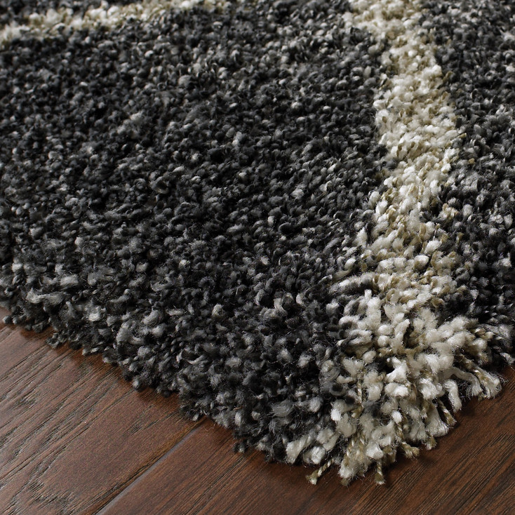 5' x 8' Charcoal & Grey Geometric Shag Power Loom Stain Resistant Area Rug
