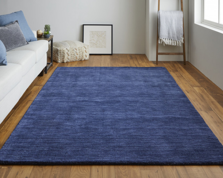 5' x 8' Blue Wool Hand Woven Stain Resistant Area Rug