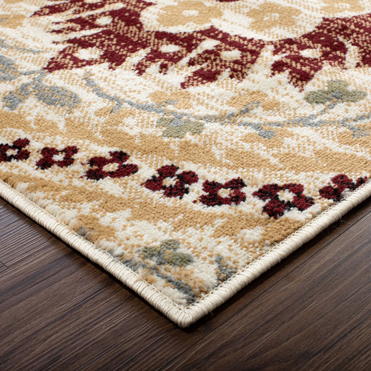 5' x 8' Camel Gray and Rust Floral Stain Resistant Area Rug