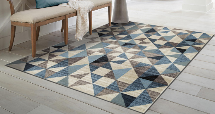 5' x 8' Blue Geometric Dhurrie Area Rug